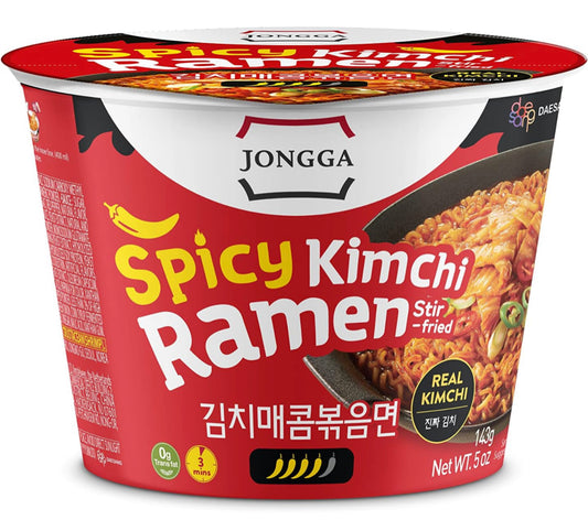 JONGGA Kimchi Spicy Stir-Fried Ramen with Real Kimchi, Korean Instant Cup Noodle