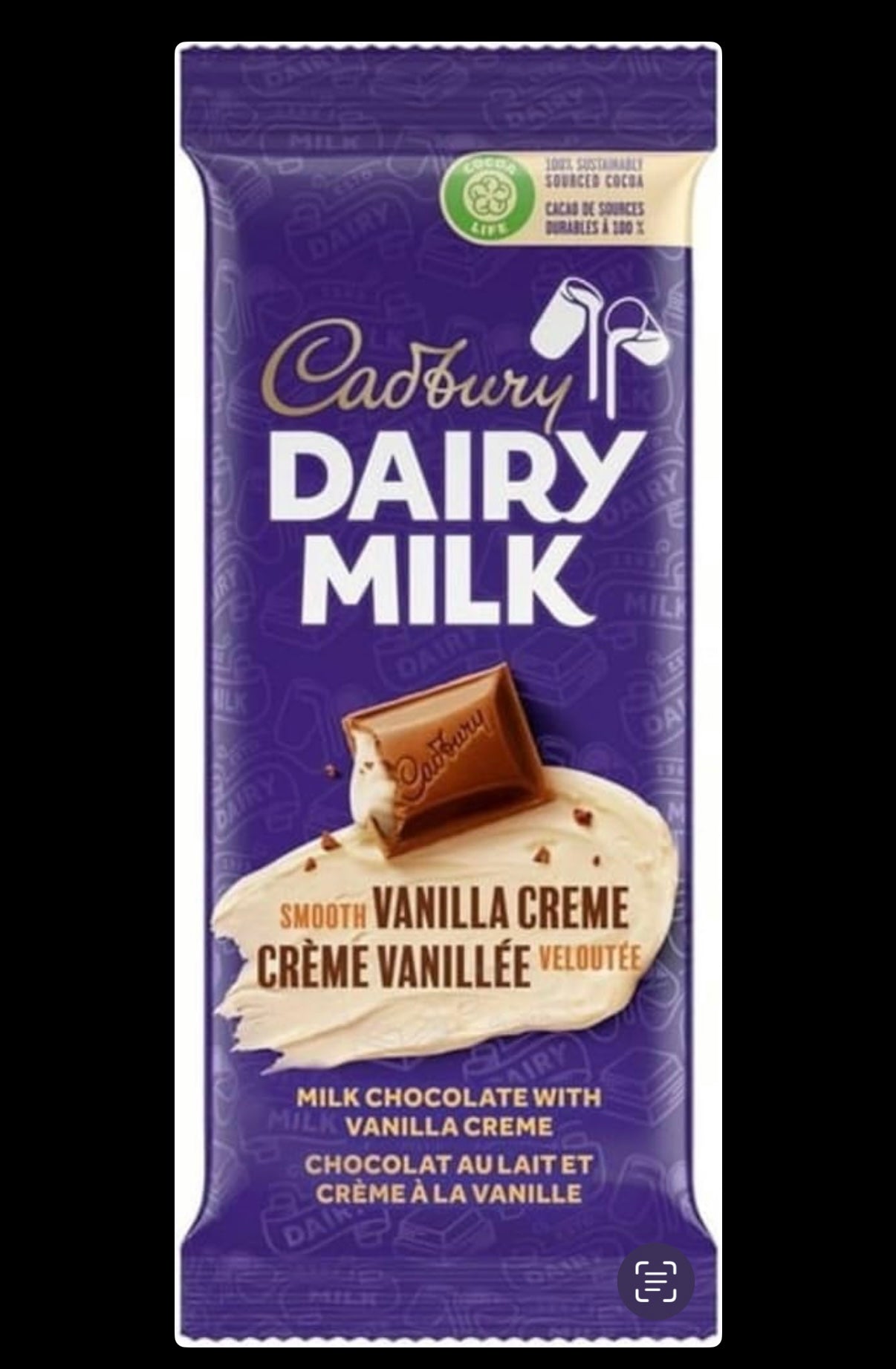 Cad bury Dairy Milk Smooth Vanilla Creme Chocolate Bar, Milk Chocolate With Vanilla Creme, 95 g/3.3 oz