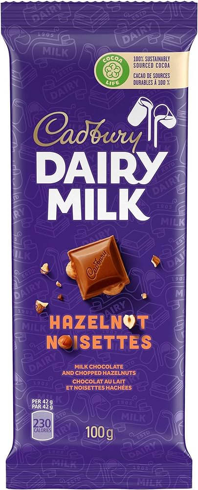 Cadbury Dairy Milk, Hazelnut, Milk Chocolate With Chopped Hazelnuts Chocolate Bar, 100 g - Canada