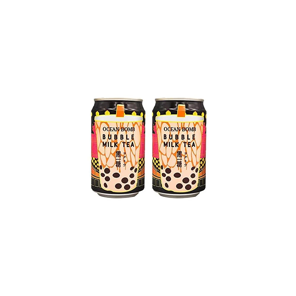 Ocean Bomb Boba Tea Tapioca Pearls, Canned Bubble Popping Milk Tea, Ready to Drink in a Can - Brown sugar